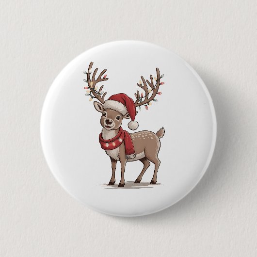Kerst hert dier rendier kerstman hoed Kerstmis  Ronde Button 5,7 Cm (Voorkant)