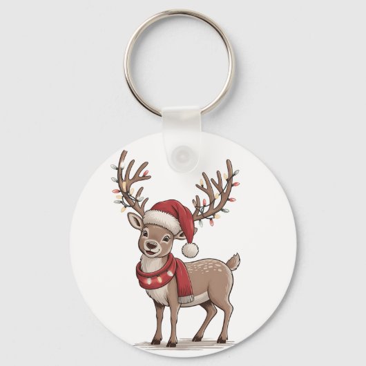 Kerst hert dier rendier kerstman hoed Kerstmis Sleutelhanger (Voorkant)