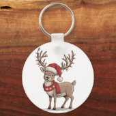 Kerst hert dier rendier kerstman hoed Kerstmis Sleutelhanger (Voorkant)