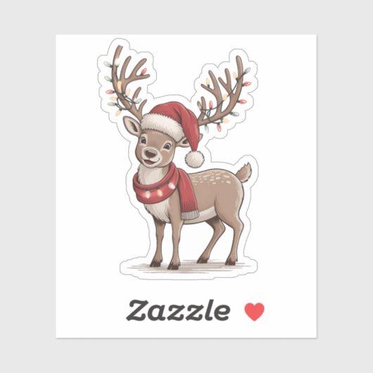 Kerst hert dier rendier kerstman hoed Kerstmis Sticker (Vel)