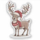 Kerst hert dier rendier kerstman hoed Kerstmis Sticker (Voorkant)