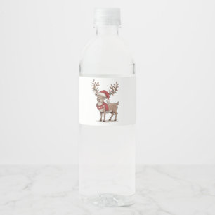 Kerst hert dier rendier kerstman hoed Kerstmis Waterfles Etiket