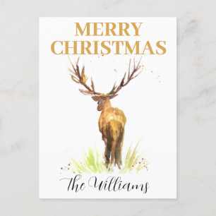 Kerst hert Elegant waterverf Merry Briefkaart