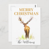 Kerst hert Elegant waterverf Merry Briefkaart (Voorkant / Achterkant)