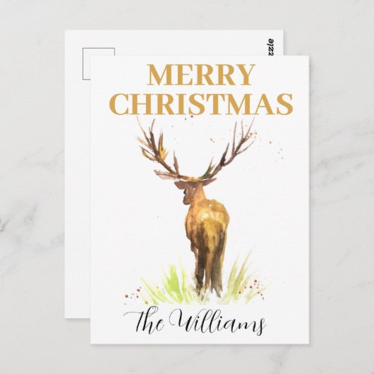 Kerst hert Elegant waterverf Merry Briefkaart (Voorkant / Achterkant)