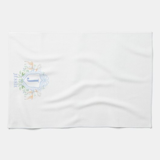 Kerst hert kam monogram met naam theedoek (Horizontaal)