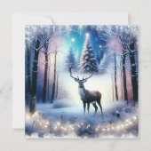 Kerst hert magisch betoverd winterbos feestdagenkaart (Voorkant)
