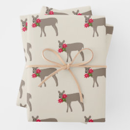 Kerst hert met bloemen inpakpapier vel