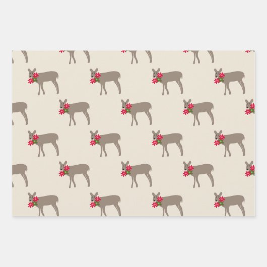 Kerst hert met bloemen inpakpapier vel (Voorkant)