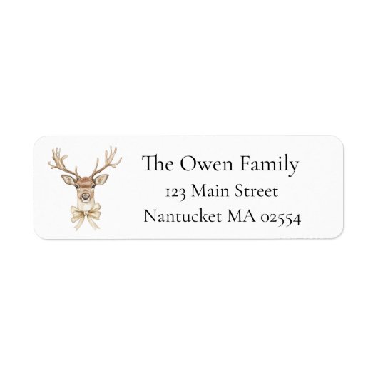 Kerst Hert met Bow Retour Adres Etiket (Voorkant)