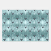 Kerst Herten Antler, Strepen, Bomen Blauwgroen ID8 Inpakpapier Vel (Voorkant)
