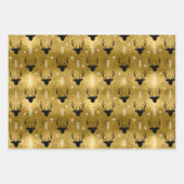 Kerst Herten Antler, Strepen, Bomen Goud ID864 Inpakpapier Vel (Voorkant)