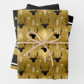 Kerst Herten Antler, Strepen, Bomen Goud ID864 Inpakpapier Vel (In situ)