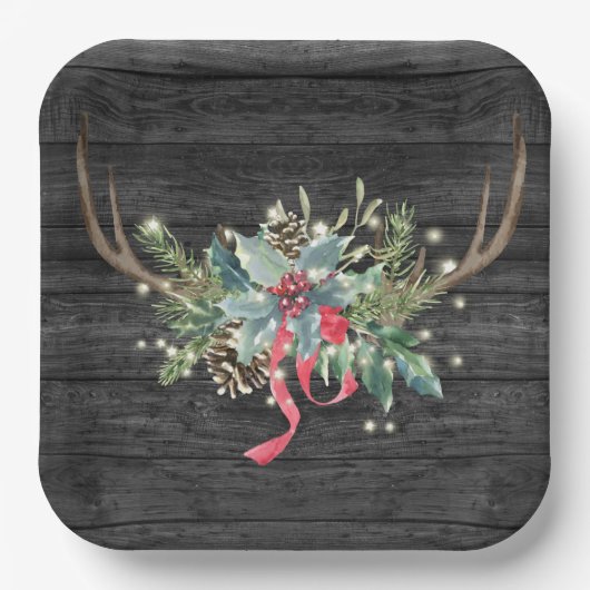 Kerst Herten Antlers met Lichten Papieren Bordje (Voorkant)