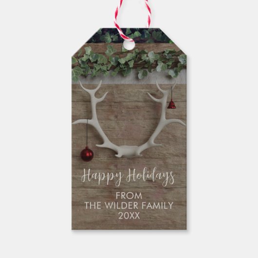 Kerst Herten Antlers Rustieke Vakantie Gift Labels Cadeaulabel (Voorkant)