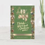 Kerst Herten, Ballen, Bellen, Pinecons, Wijnglas Feestdagen Kaart (Voorkant)