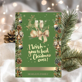 Kerst Herten, Ballen, Bellen, Pinecons, Wijnglas Feestdagen Kaart