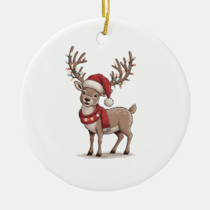 Kerst herten dier Kerstmis hert Santa hoed Xmas Keramisch Ornament