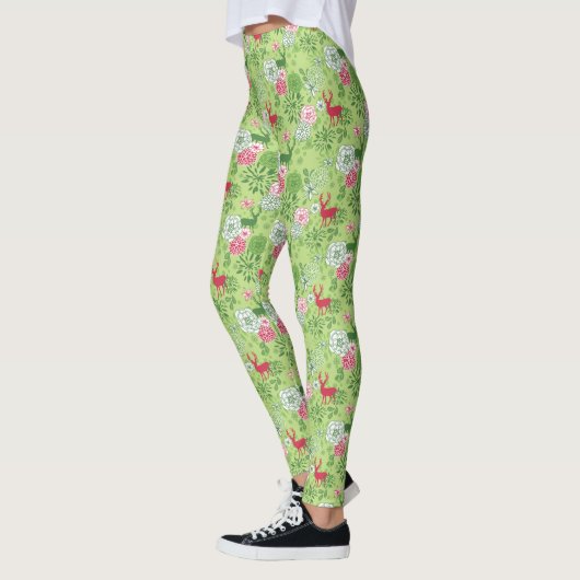 Kerst Herten & Foliage Naadloos Patroon Leggings (Links)