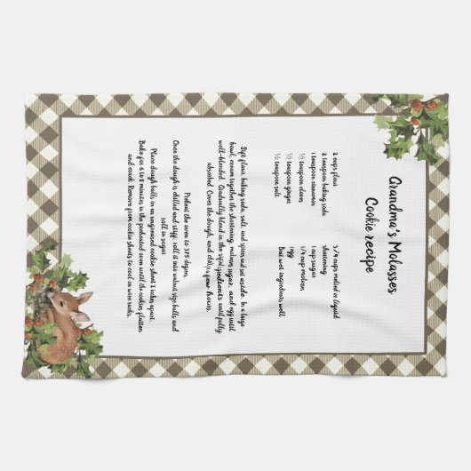 Kerst Herten Heilig Recept Keepsake Beige Plaid Theedoek (Horizontaal)