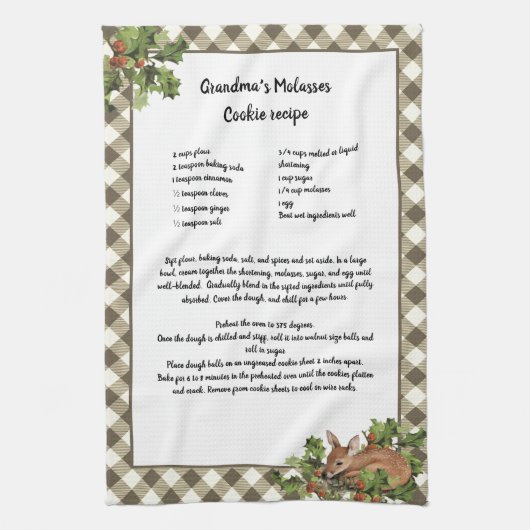 Kerst Herten Heilig Recept Keepsake Beige Plaid Theedoek (Verticaal)