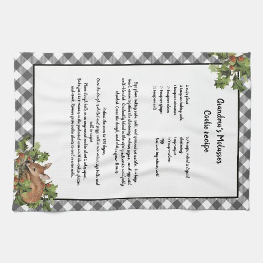 Kerst Herten Heilig Recept Keepsake Grey Plaid Theedoek (Horizontaal)