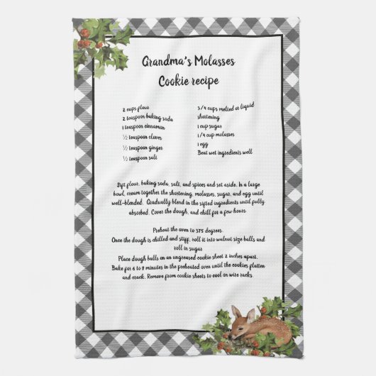 Kerst Herten Heilig Recept Keepsake Grey Plaid Theedoek (Verticaal)