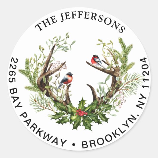 Kerst Herten Horns & Vogels Retouradres Label (Voorkant)