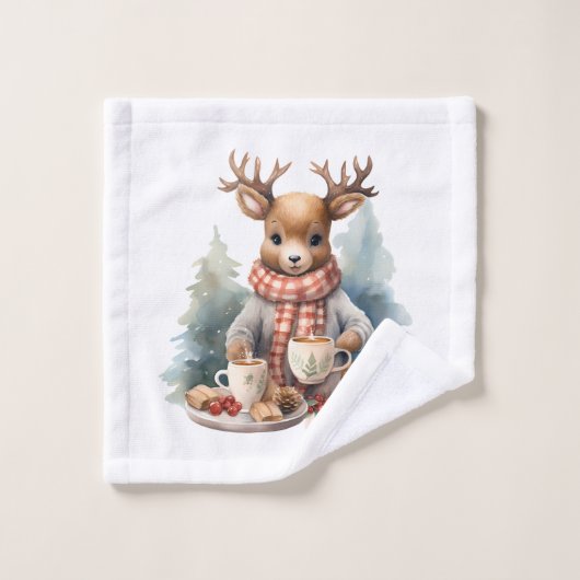 Kerst herten illustratie rustieke wasdoek washandje (Wasdoekje)