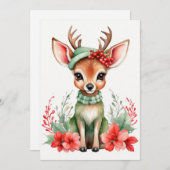 Kerst Herten met Groen Pet Platte Vakantie Kaart (Voorkant / Achterkant)