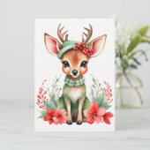 Kerst Herten met Groen Pet Platte Vakantie Kaart (Staand voorkant)