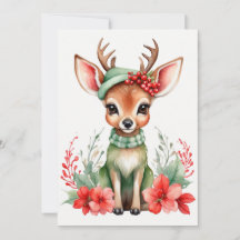 Kerst Herten met Groen Pet Platte Vakantie Kaart