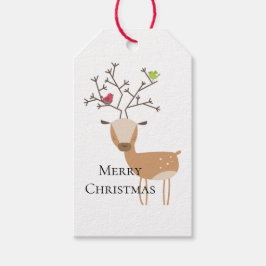 Kerst herten met vogels cadeaulabel