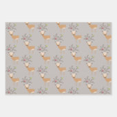 Kerst herten met vogels inpakpapier vel (Voorkant)