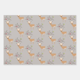 Kerst herten met vogels inpakpapier vel