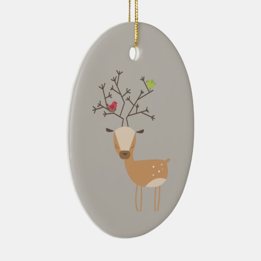 Kerst herten met vogels keramisch ornament (Rechts)