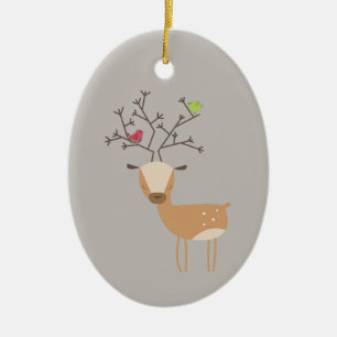 Kerst herten met vogels keramisch ornament
