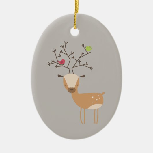 Kerst herten met vogels keramisch ornament (Voorkant)