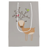 Kerst herten met vogels medium cadeauzakje (Achterkant)