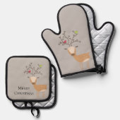 Kerst herten met vogels ovenwant & pannenlap set (Voorkant / Achterkant)