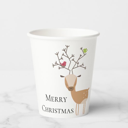 Kerst herten met vogels papieren bekers (Voorkant)