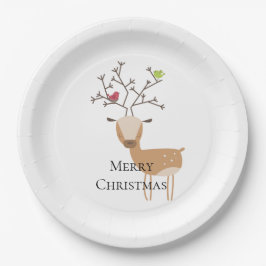 Kerst herten met vogels papieren bordje