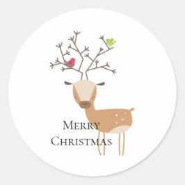 Kerst herten met vogels ronde sticker