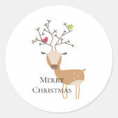 Kerst herten met vogels ronde sticker (Voorkant)