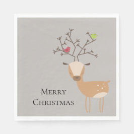 Kerst herten met vogels servet