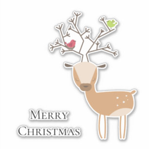 Kerst herten met vogels sticker