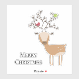 Kerst herten met vogels sticker