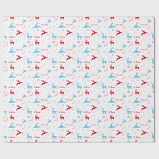 Kerst Herten Nordic Simple Blue Red Custom Name Cadeaupapier (Vlak)