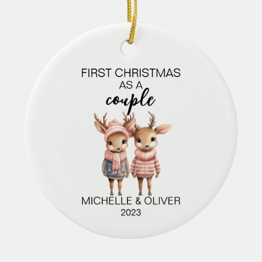 Kerst Herten Paar Gepersonaliseerd Keramisch Ornament (Voorkant)