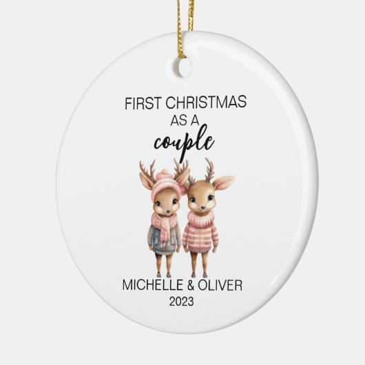 Kerst Herten Paar Gepersonaliseerd Keramisch Ornament (Links)